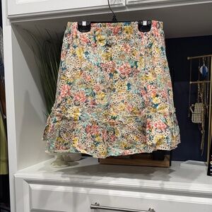 Solitaire clothing Floral Eyelet Ruffle Mini Skirt - Cream Multi SZ Small